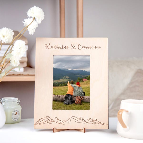 Personalisierter Bilderrahmen Berge Hochzeitsreise Geschenk für Paar Personalisierter Bilderrahmen Reisegeschenk Holz Bilderrahmen Einzigartiges Jubiläumsgeschenk