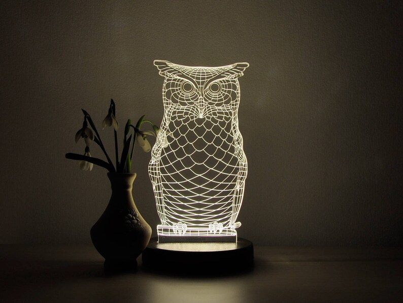 Bird Lamp Owl 3d Led Light Table Mom Gifts Bedroom Image 0