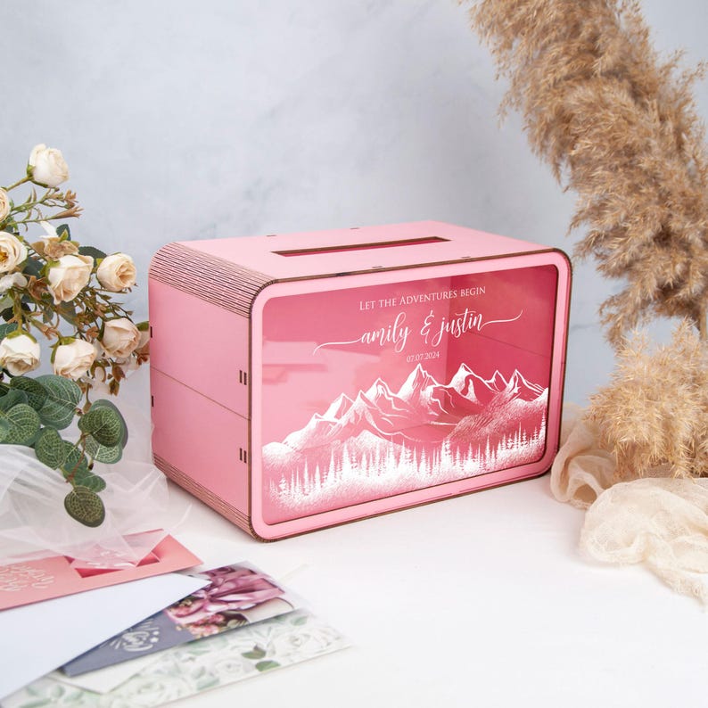 Mountains Card Box, Wedding Envelope Box With Slot, Personalized Card ...