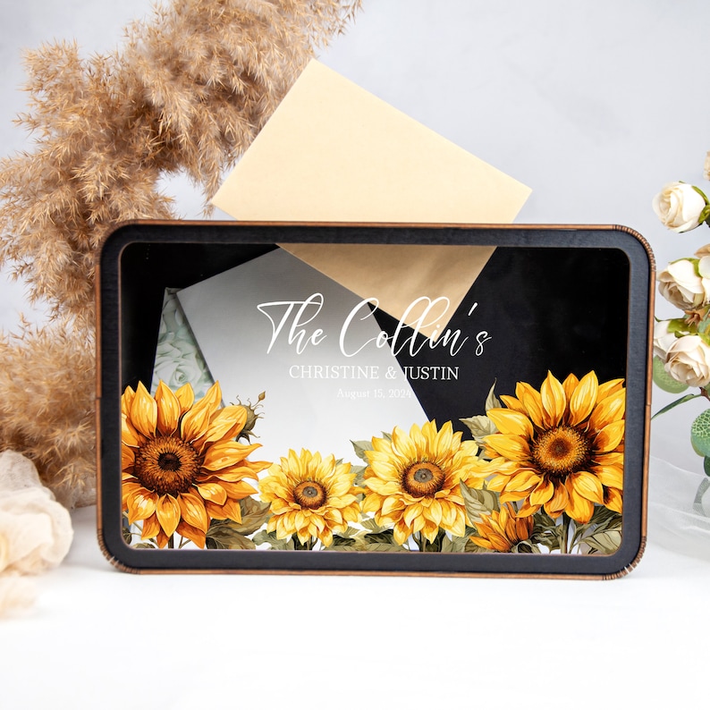 Sunflower Text Box Box Wooden Wedding Card Box With Sunflowers - Custom Wedding Envelope Box ...