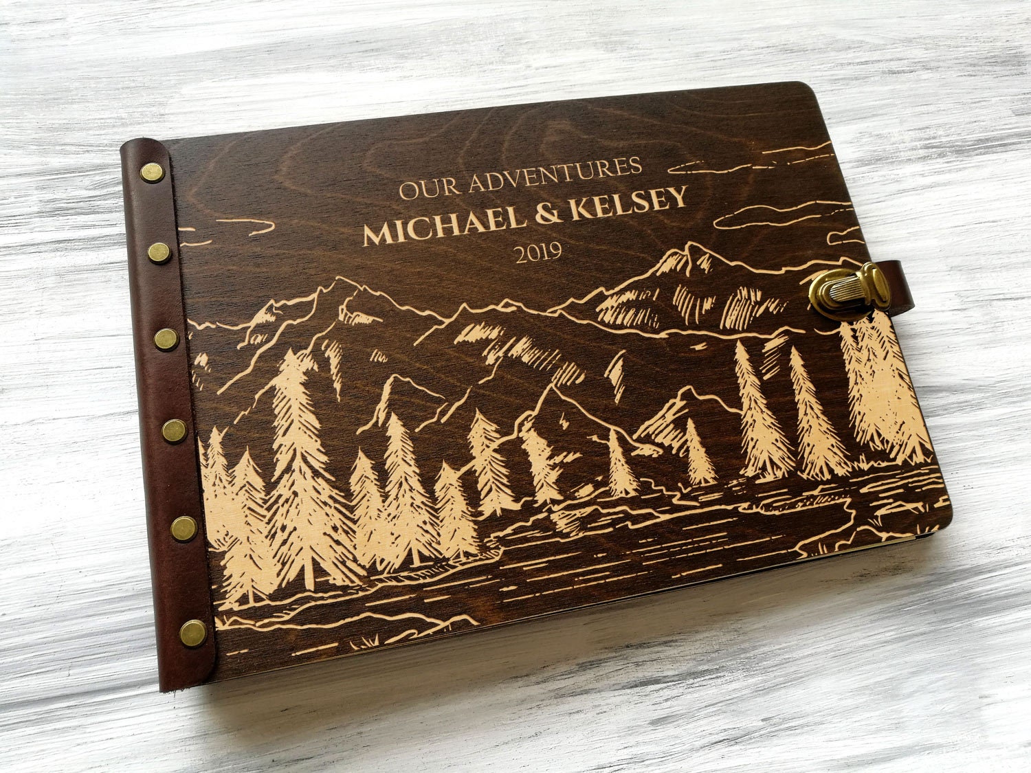 Adventure Scrapbook Album with Mountains - Custom Wooden Photo Album –  WoodPresentStudio