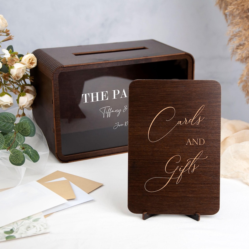 Personalized Card Box, Wedding Keepsake Box Cards & Gifts Box for Wedding Reception Decor Custom Wedding Box with Slot, Elegant Envelope Box Palisander