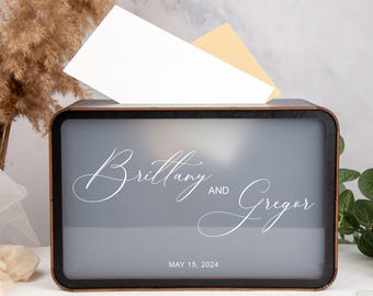 Wedding Card Box, Personalized Wooden Envelope Box for Wedding, Custom Box for Cards & Gifts with Acrylic Glass Print, Wedding Advice Box