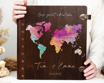 Wedding Photo Album Our Great Adventure Travel Photo Album Personalized Album Anniversary Gift Custom Album Gift for Couple Colorful Map