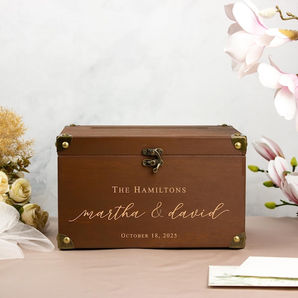 Wedding Envelope Box with Wooden Guest Book, Rustic Wedding Reception Decor, Custom Card Box with Slot and Lock, Engraved Guest Book & Sign