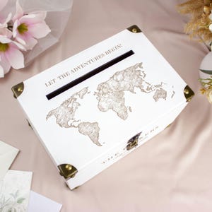 Rustic Wedding Card Box with World Map - Personalized Box for Cards & Gifts - Wedding Envelope Box as Destination Wedding Decor