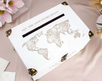 Rustic Wedding Card Box with World Map - Personalized Box for Cards & Gifts - Wedding Envelope Box as Destination Wedding Decor