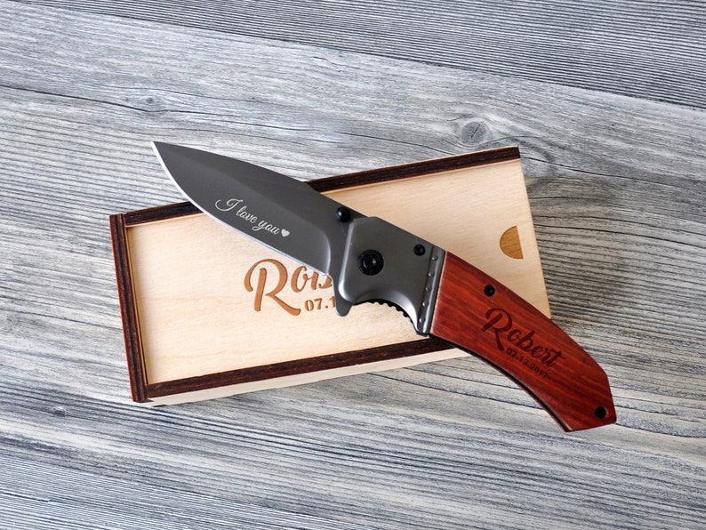 Custom Pocket Knife, Personalized Pocket Knife, Groomsmen Gift Ideas, Laser Engraved Knife Gift Box, Pocket Knife Engraved, Boyfriend Gift image 1