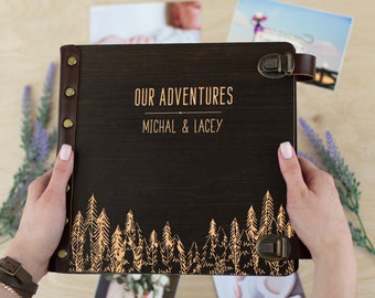 Adventure Scrapbook Album - Custom Wooden Photo Album - Mountains Album - Personalized Gifts for Travelers - Chstistmas Gift for Couple