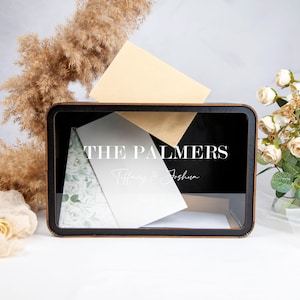 Personalized Card Box, Wedding Keepsake Box Cards & Gifts Box for Wedding Reception Decor Custom Wedding Box with Slot, Elegant Envelope Box Black