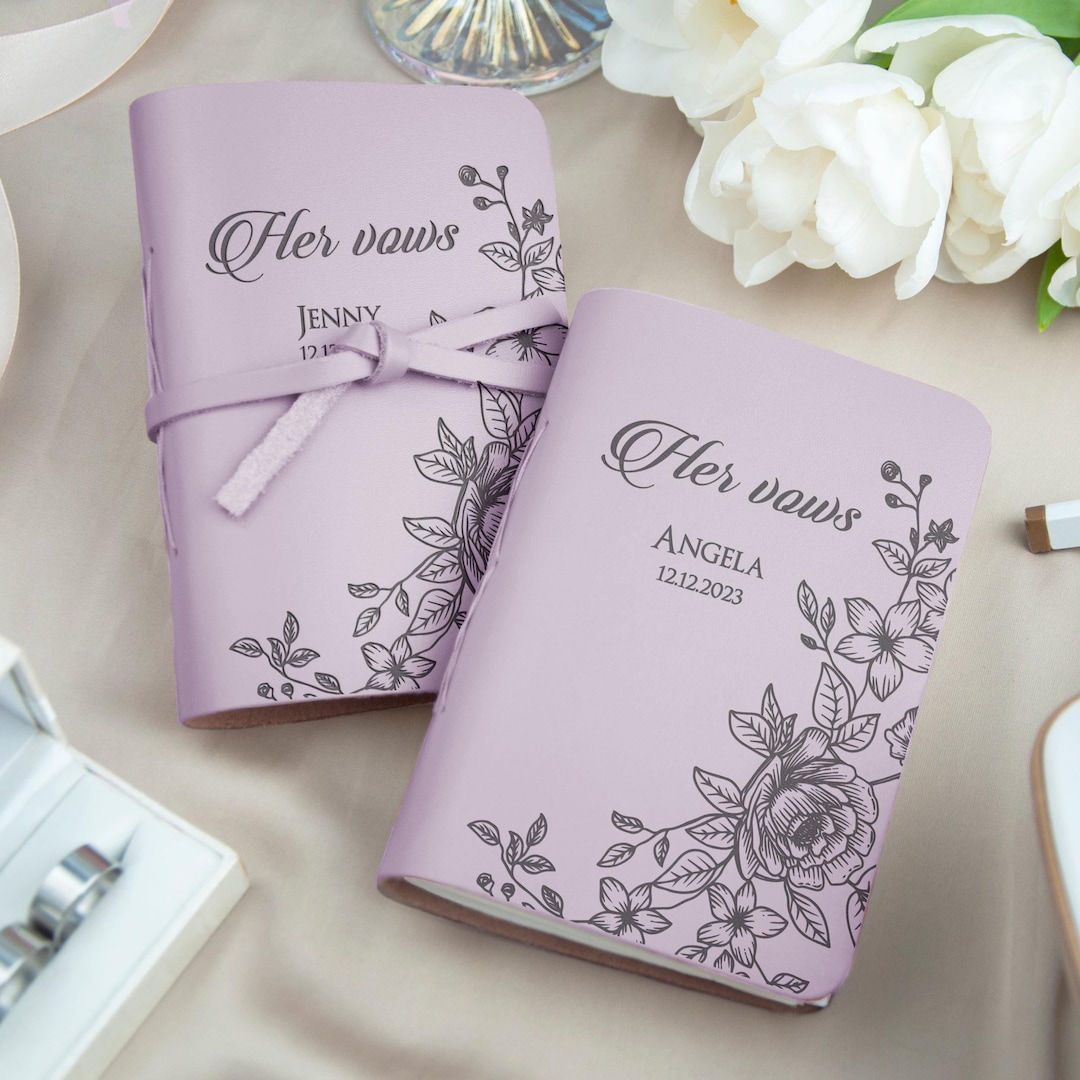 Personalized Vow Books Set of 2 for Lesbian Wedding - Hers Promise Booklet for Wife - Wedding Lesbian Gifts - Wedding Leather Vows Keepsake - Pink, Set of 2 vow books