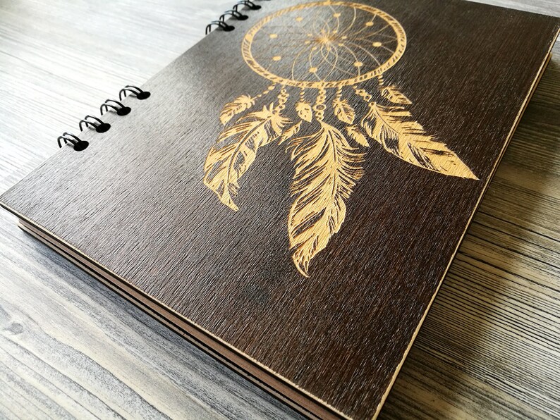 Dreamcatcher Notebook Wooden Notebook Wood Journal Engraved Etsy