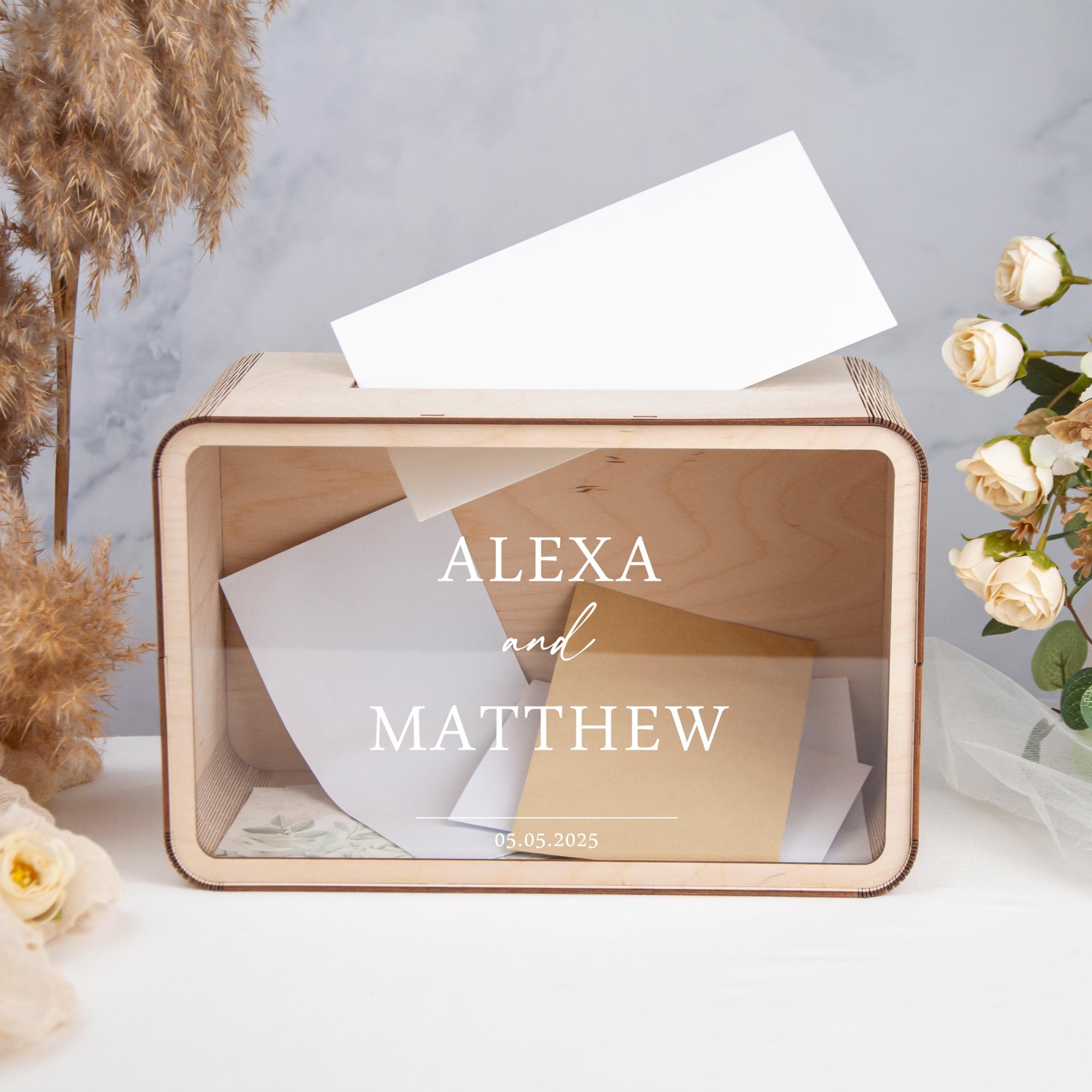 Wooden Card Box for Wedding, Personalized Wedding Envelope Box, Custom Wedding Postbox, Wedding Box for Cards & Gifts with Slot