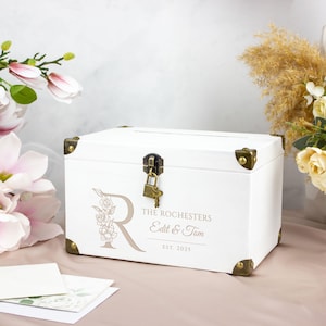 Monogramm-Hochzeits-Kartenbox - Moderne Hochzeitsbox für Karten & Geschenke - Personalisierte Erinnerungsbox für den Hochzeitsempfang Benutzerdefinierte Holz Umschlag Box