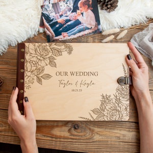 Our Wedding Photo Book - Personalized Scrapbook Album - Wooden Photo Guest Book - Christmas Gifts for Couples Our 1st Christmas Married
