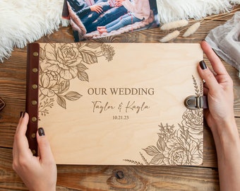 Our Wedding Photo Book - Personalized Scrapbook Album - Wooden Photo Guest Book - Christmas Gifts for Couples Our 1st Christmas Married