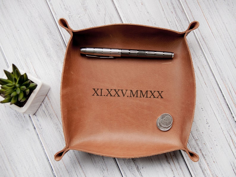 Engraved Anniversary Gift Leather Valet Tray Custom Leather Whisky