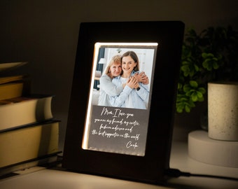 Mother's Day Gift Ideas - Acrylic Wood Frame - Custom Photo LED Light - Mom Picture Frame - Mom Daughter Gift - Personalized Photo Plague