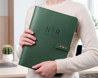 Personalized Leather Portfolio for Women - Christmas Business Gift for Partner - Engraved Leather Document Holder with Legal Pad