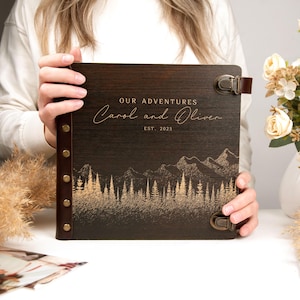 Adventure Photo Album Wooden Photo Album Personalized Gift for Couple Wedding Photo Gift Travel Photo Book Custom Scrapbook Album for Mr&Mrs