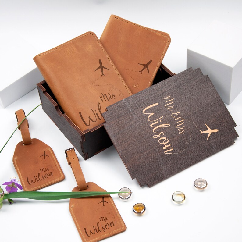 Personalized Leather Travel Set Luggage Tags Passport Etsy