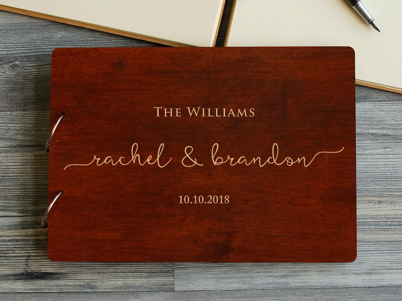 Wooden Wedding Guest Book Rustic Custom Engraved Guest Book Etsy