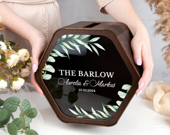 Personalized Wedding Card Box - Greenery Wedding Box for Cards & Gifts - Wooden Envelope Box with Slot - Dainty Keepsake Box for Wedding
