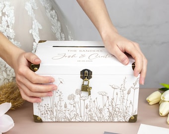 White Card Box for Wedding Reception, Personalized Wedding Envelope Box with Wedding Sign, Engraved Rustic  Wedding Box for Cards & Gifts