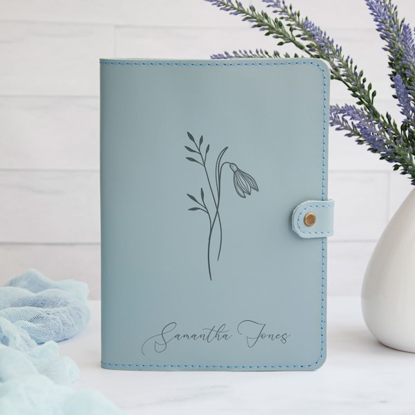 Journal personnalisé fleurs de naissance - cadeau d'anniversaire pour fille, petite amie, maman - journal en cuir avec nom - journal personnalisé pour fille