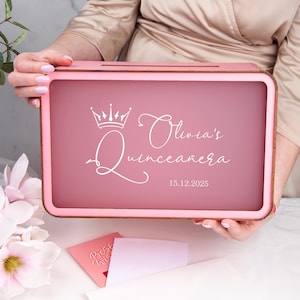 Quinceañera-kaartendoos gepersonaliseerde verjaardagsdoos voor kaarten en cadeaus, aangepaste houten envelopdoos voor 16-jarigen, quinceañera-feestdecor