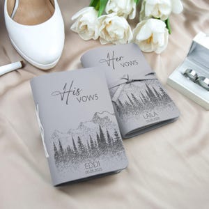 Leather Vow Books Set of 2 - Personalized Leather Wedding Journals with Mountains - Custom Wedding Vows - Bridal Shower Gifts for Couple Light Gray