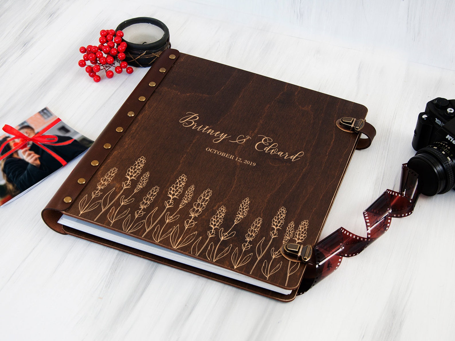 Personalized Wedding Photo Book Engraved Wood Photo Album - Etsy
