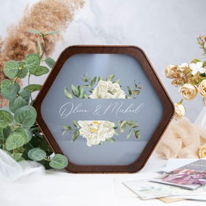 Caixa de cartão de casamento com fenda, caixa de cartão de madeira, caixa de envelope de casamento, caixa de cartão personalizada hexagonal ou retangular, caixa de dinheiro de casamento para casal