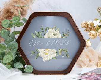 Wedding Card Box with Slot, Wooden Card Box, Wedding Envelore Box, Personalized Card Box Hexagon or Rectangle, Wedding Money Box for Couple