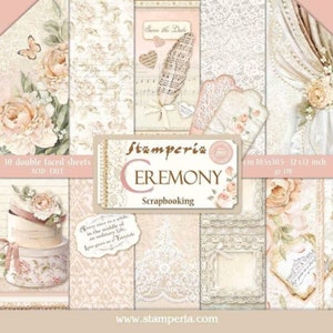 Stamperia Ceremony 12x12 Paper Pad, Colección Stamperia Ceremony, Papel de álbum de recortes de boda, 10 hojas de doble cara