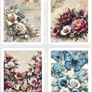 NIEUWE AANKOMST Floral Reverie, 4 rijstpapieren, A4-formaat, Zuri Designs-decoupagepapier, scrapbooking, decoupage, meubelkunst, kunst aan de muur
