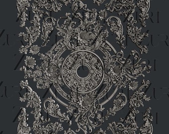Siliconemal Baroque Blooms van Zuri Designs, meubelmal, mal voor mixed media, barokmal, vintage mal, Zuri Baroque, mal van harsklei