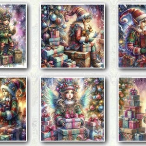 NIEUWE COLLECTIE Kerstelfen, 6 rijstpapieren, 5,8 x 5,8 inch Zuri Designs-decoupagepapier, scrapbooking, decoupage, meubelkunst, kunst aan de muur