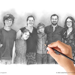 Hand Drawn Family Portrait From Photo, Personalized Gift for Mom, Dad or Grandparents, Custom Pencil Drawing, Memorial Portrait Commission