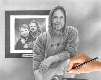 Hand Drawn Family Portrait From Photo, Personalized Gift for Mom, Dad or Grandparents, Custom Pencil Drawing, Memorial Portrait Commission