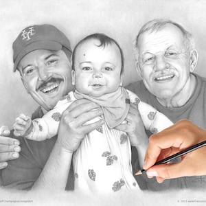 Hand Drawn Family Portrait From Photo, Personalized Gift for Mom, Dad or Grandparents, Custom Pencil Drawing, Memorial Portrait Commission