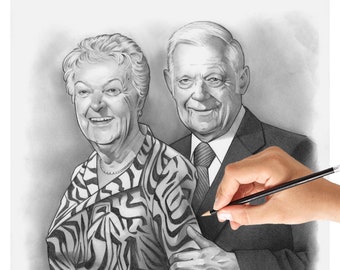 Hand Drawn Family Portrait From Photo, Personalized Gift for Mom, Dad or Grandparents, Custom Pencil Drawing, Memorial Portrait Commission