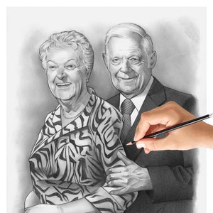 Hand Drawn Family Portrait From Photo, Personalized Gift for Mom, Dad or Grandparents, Custom Pencil Drawing, Memorial Portrait Commission
