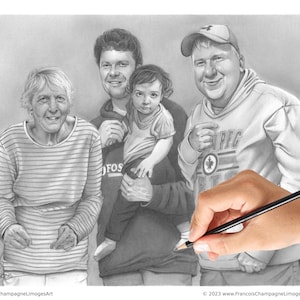 Hand Drawn Family Portrait From Photo, Personalized Gift for Mom, Dad or Grandparents, Custom Pencil Drawing, Memorial Portrait Commission