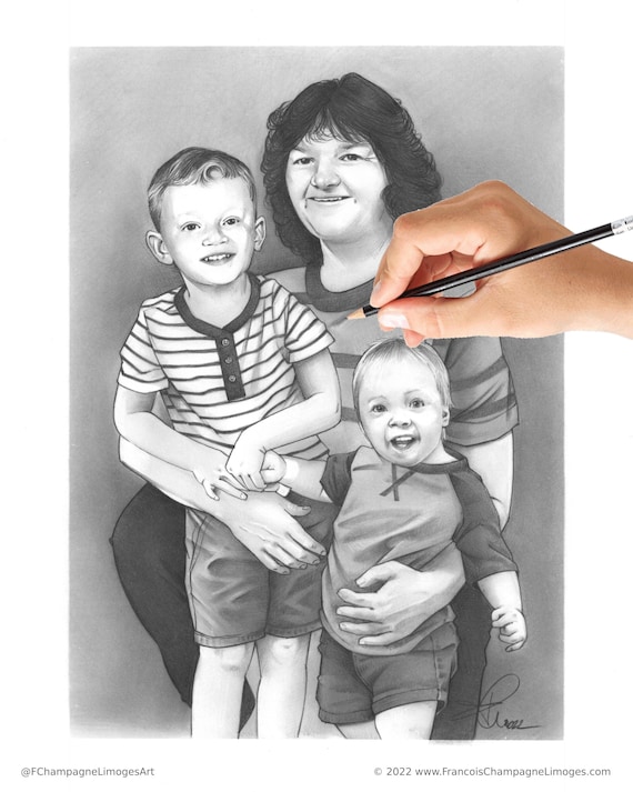 Custom Charcoal Drawing From Photo, Hand Drawn Portrait for Couple
