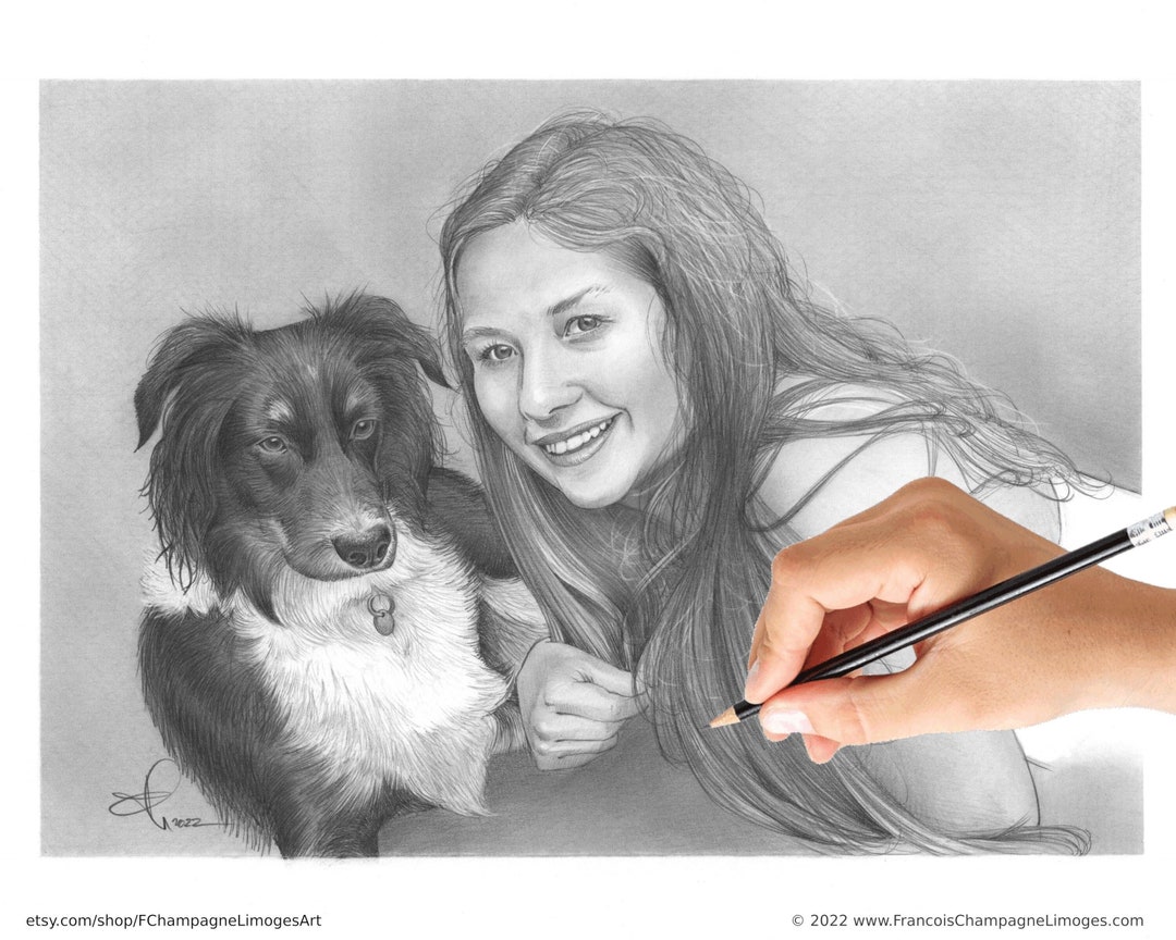 100% Handmade, Custom Hand Drawn Pet Portrait From Photo, Graphite ...