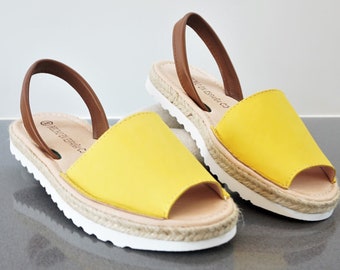 Yellow summer wedges for women  /  two-colored Flatform sandals /Handmade lemon leather sandals/  two-colored leather sandals for women