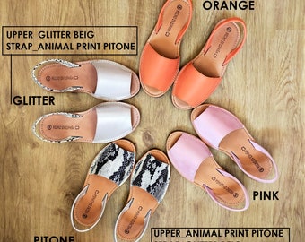 Glitter Leather Avarcas Sandals: Handmade Spanish Summer Shoes