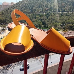 Handmade Mustard Yellow Leather Sandals for Women – Artisan Avarcas – Spanish Minorcan Style – Eco Friendly Summer Shoes