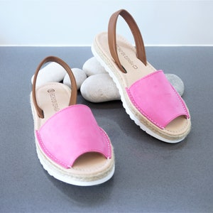 Pink open toe sandals for women/ pink espadrilles with white outsole /Handmade spanish leather sandals / Ibiza boho style shoes image 2